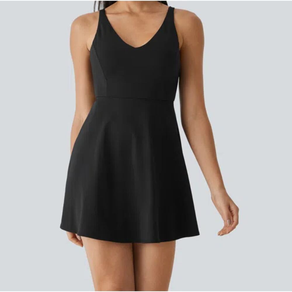 M Halara Black Softlyzero Plush Built in Bra Active Dress NWT